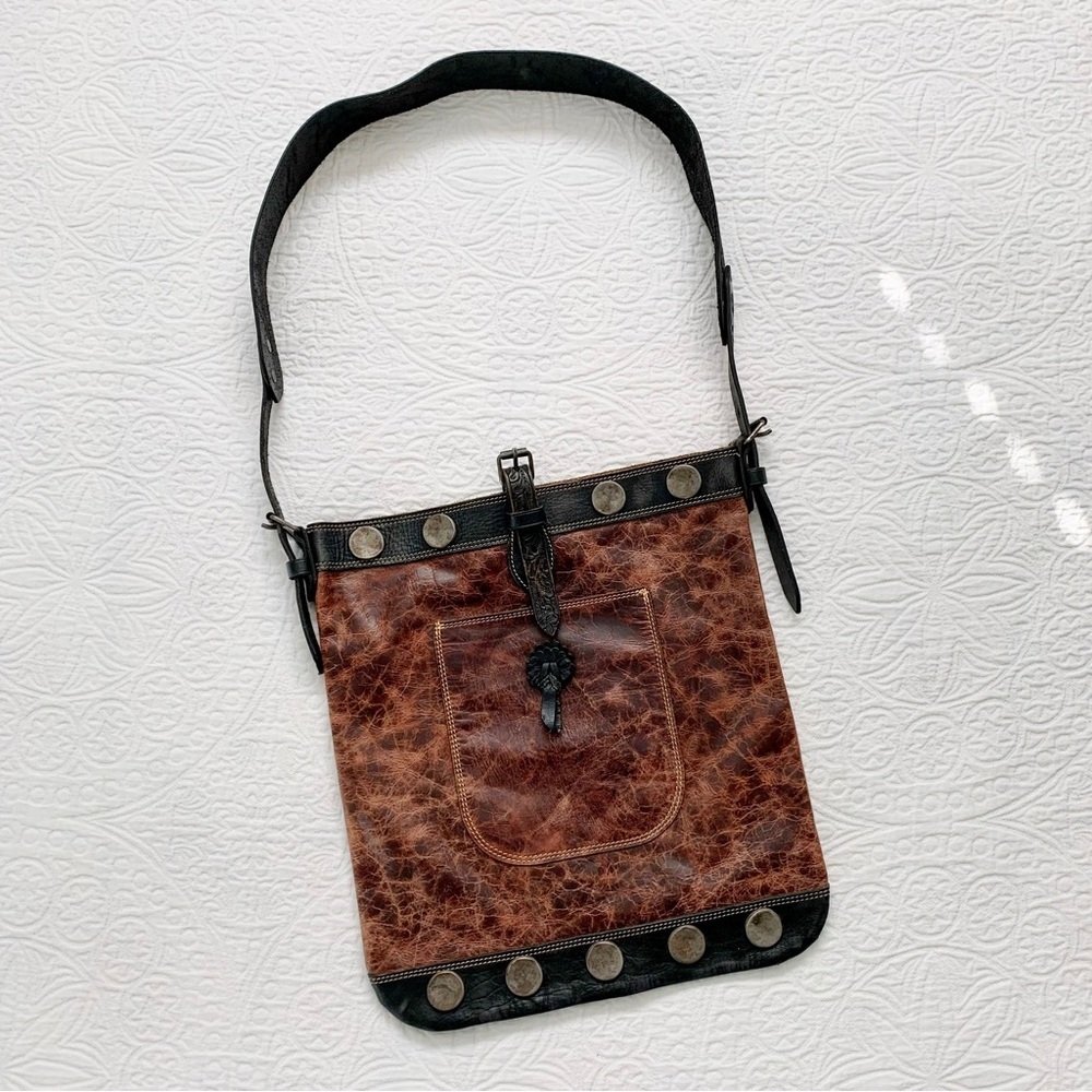 Handmade Western Leather Tote Bag with Hand‎ Tooled Straps